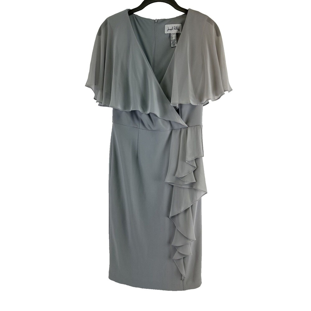 Joseph Ribkoff Dress Gray Chiffon Ruffle Shawl V-Neck Womens 4 - Picture 2 of 12